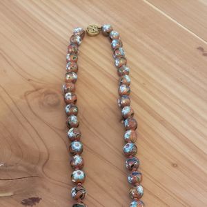 Cinnabar-colored Red enamel flower 24 inch necklace